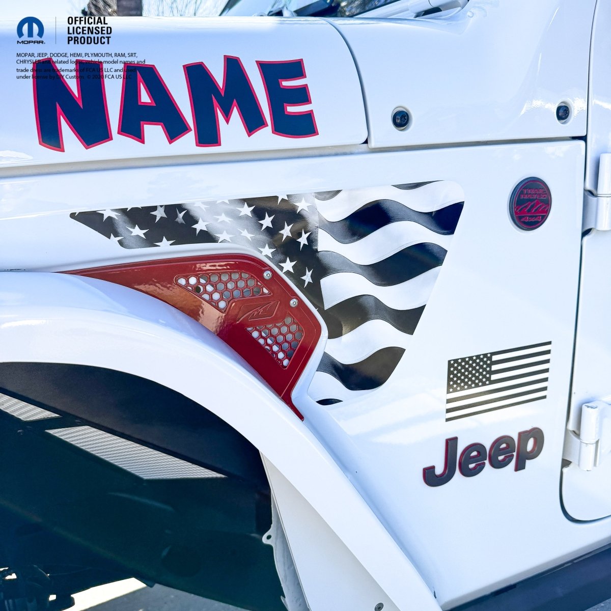 Jeep Fender Vent Decals Pair "Grayscale American Flag" Fits 2018-2026 Wrangler JL & Gladiator - Tiny Wrapz
