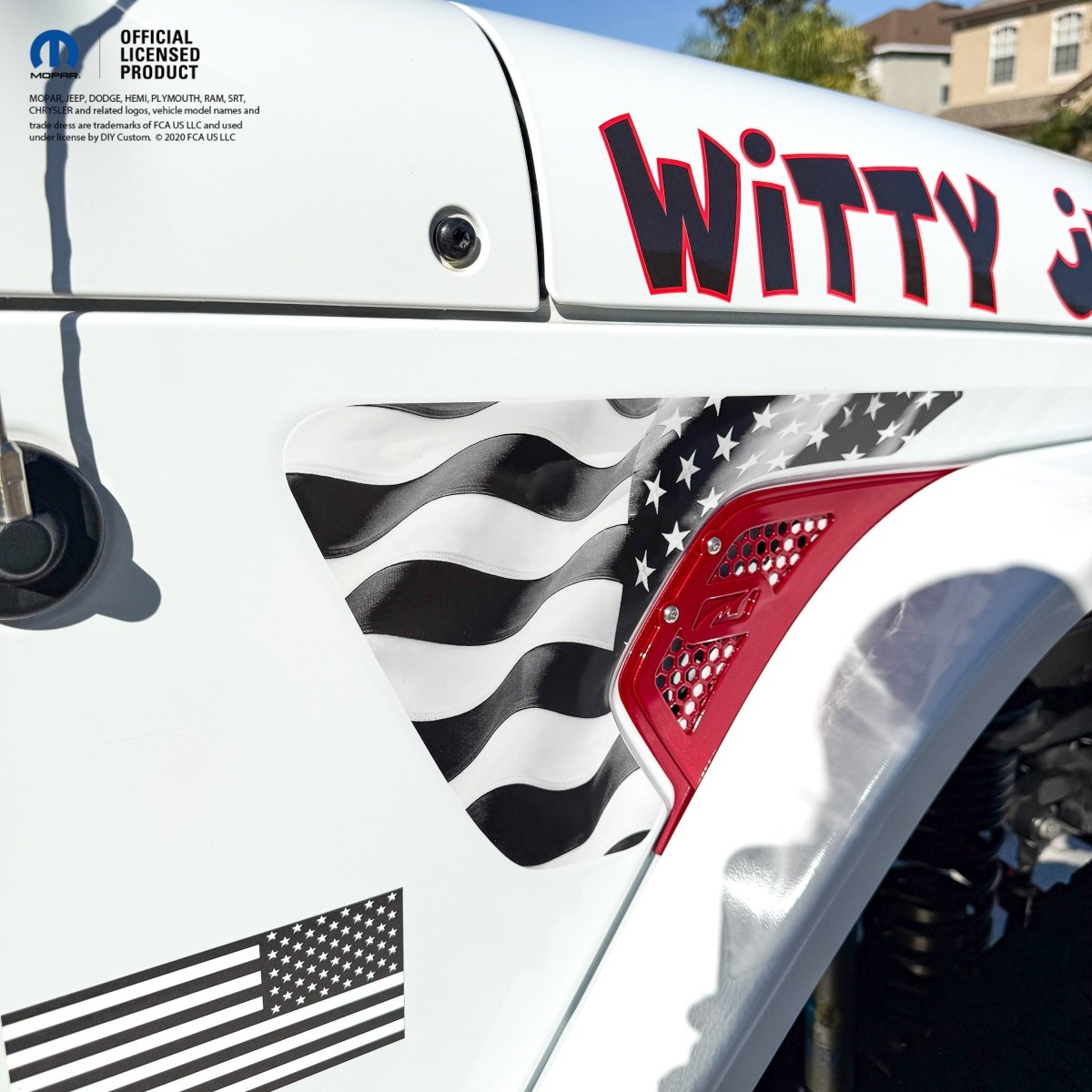 Jeep Fender Vent Decals Pair "Grayscale American Flag" Fits 2018-2026 Wrangler JL & Gladiator - Tiny Wrapz