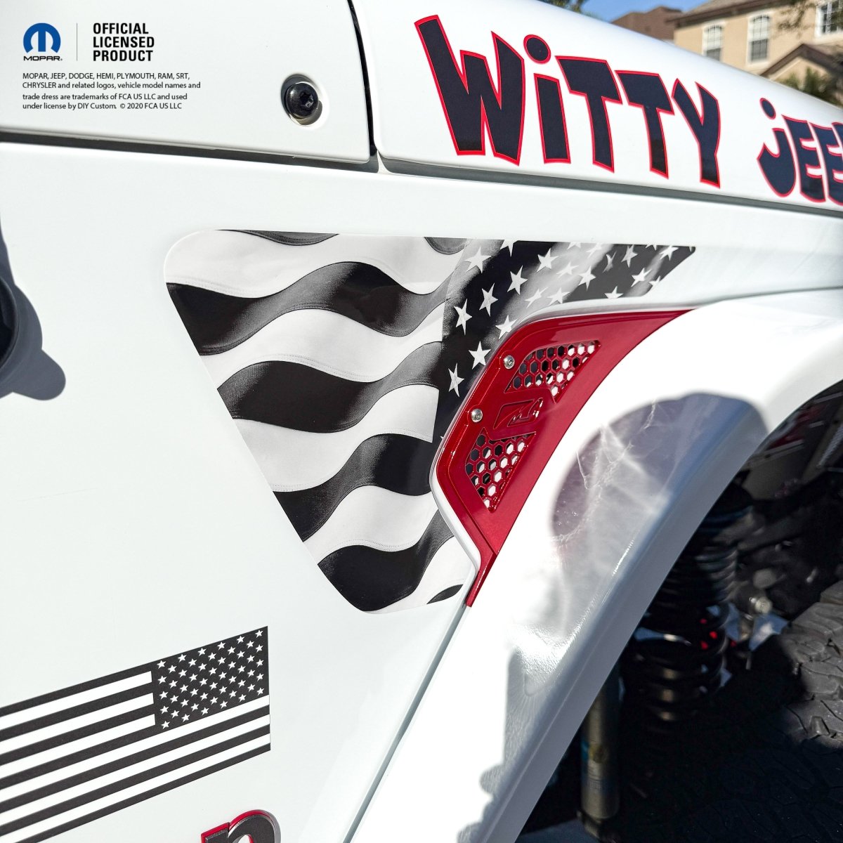 Jeep Fender Vent Decals Pair "Grayscale American Flag" Fits 2018-2026 Wrangler JL & Gladiator - Tiny Wrapz
