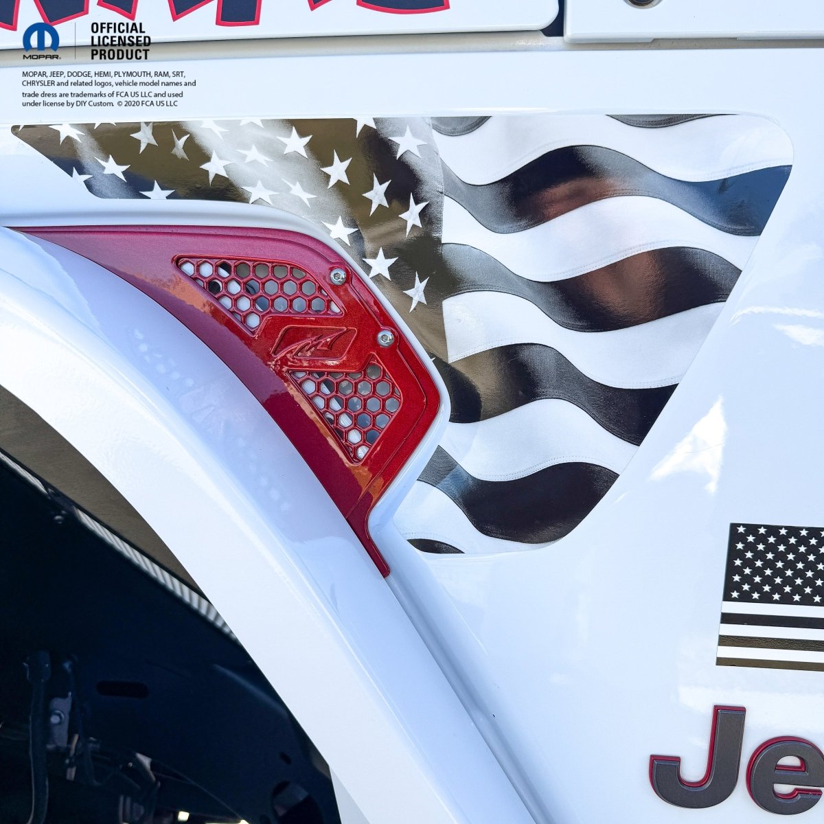 Jeep Fender Vent Decals Pair "Grayscale American Flag" Fits 2018-2026 Wrangler JL & Gladiator - Tiny Wrapz