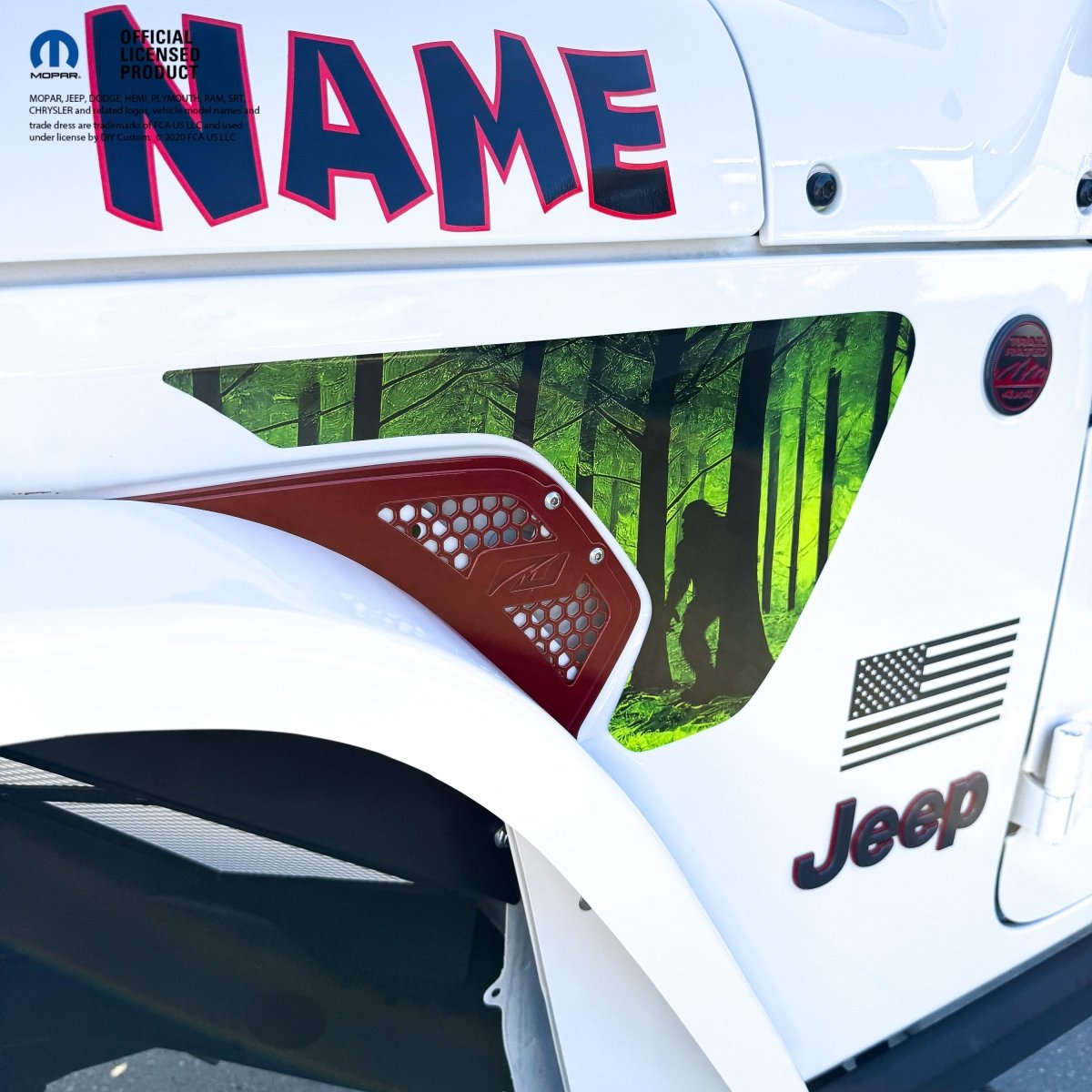 Jeep Fender Vent Decals Pair "Big Foot-Green" Fits 2018-2026 Wrangler JL & Gladiator - Tiny Wrapz