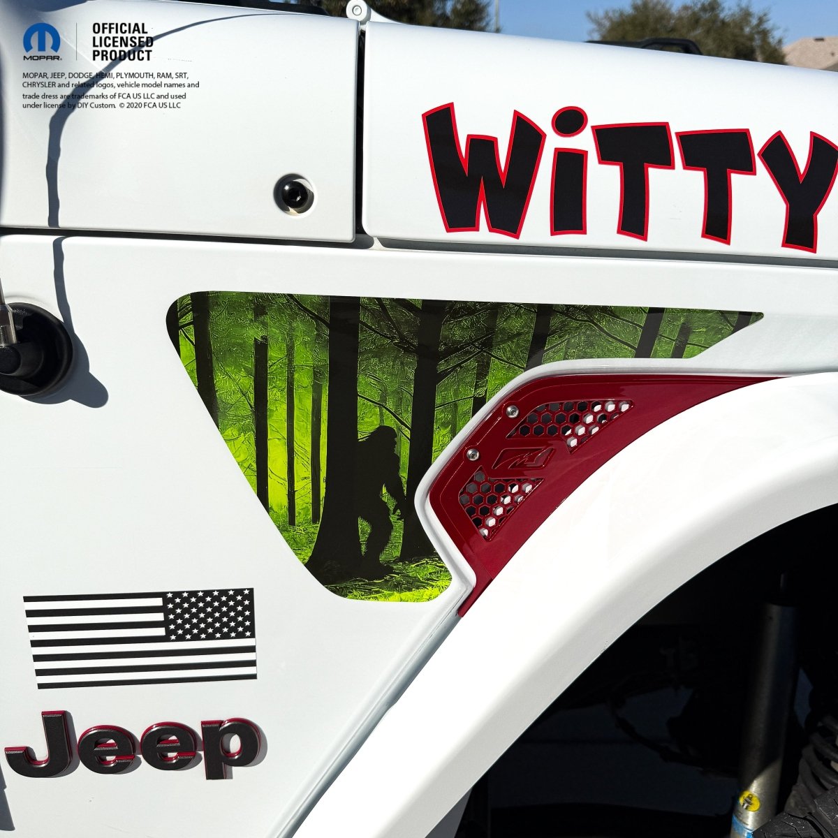Jeep Fender Vent Decals Pair "Big Foot-Green" Fits 2018-2026 Wrangler JL & Gladiator - Tiny Wrapz