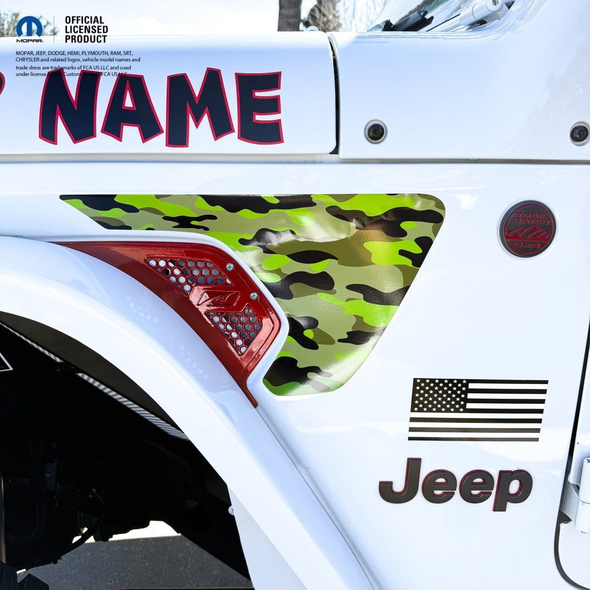 Jeep Fender Vent Decals Pair "Army Green Camo" Fits 2018-2026 Wrangler JL & Gladiator - Tiny Wrapz