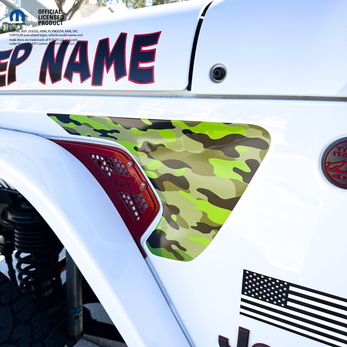Jeep Fender Vent Decals Pair "Army Green Camo" Fits 2018-2026 Wrangler JL & Gladiator - Tiny Wrapz