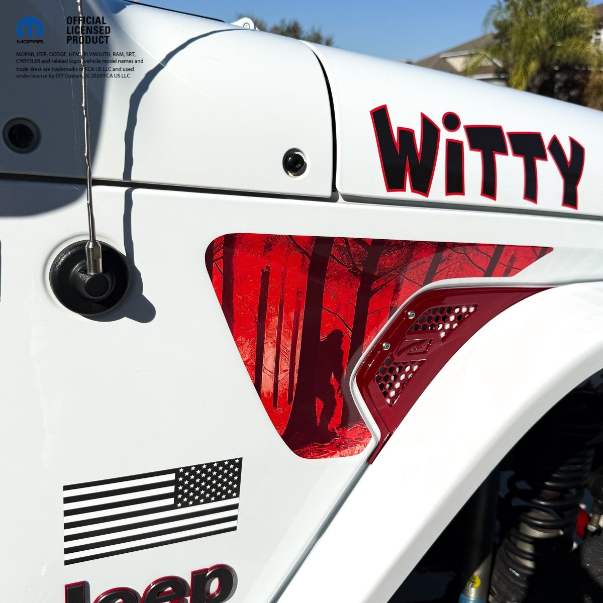 Jeep Fender Vent Decals Pair "Big Foot-Red" Fits 2018-2026 Wrangler JL & Gladiator - Tiny Wrapz