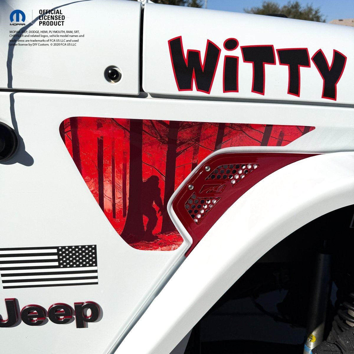 Jeep Fender Vent Decals Pair "Big Foot-Red" Fits 2018-2026 Wrangler JL & Gladiator - Tiny Wrapz