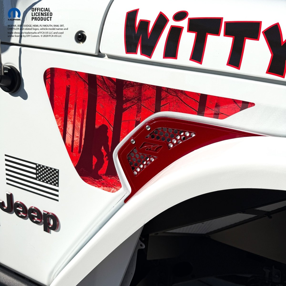 Jeep Fender Vent Decals Pair "Big Foot-Red" Fits 2018-2026 Wrangler JL & Gladiator - Tiny Wrapz