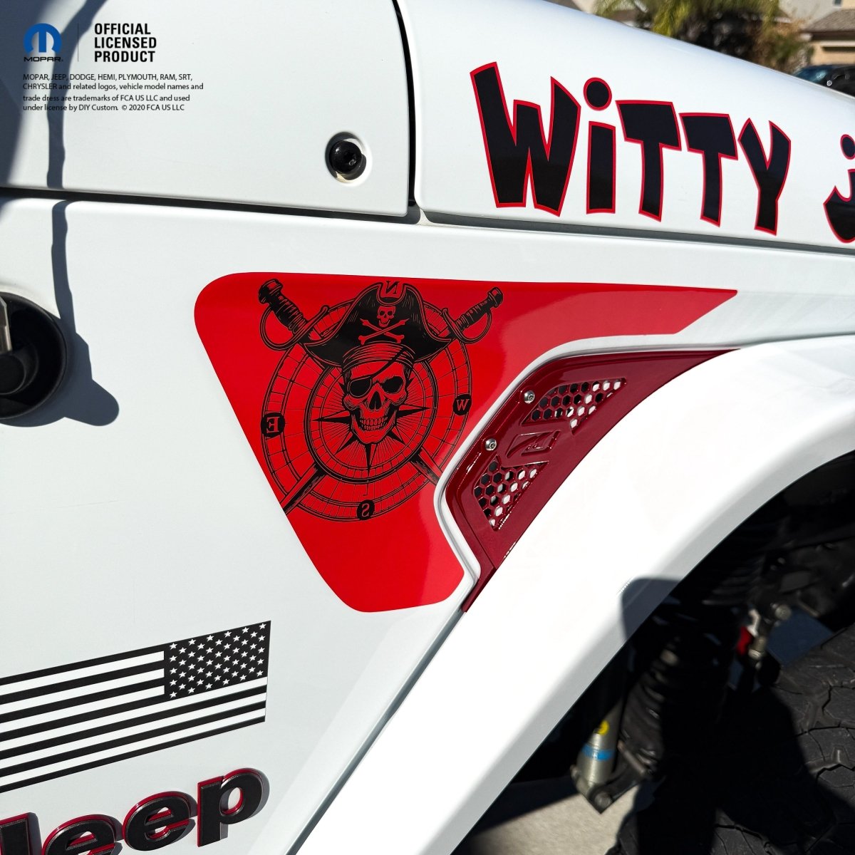 Jeep Fender Vent Decals Pair "Pirate Skulls Compass" Fits 2018-2026 Wrangler JL & Gladiator - Tiny Wrapz