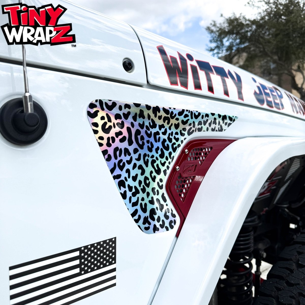 Jeep Fender Vent Decals Pair "Black & White Leopard" Fits 2018-2026 Wrangler JL & Gladiator - Tiny Wrapz