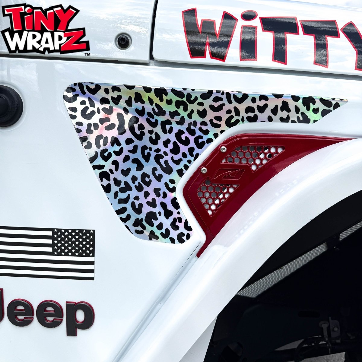 Jeep Fender Vent Decals Pair "Black & White Leopard" Fits 2018-2026 Wrangler JL & Gladiator - Tiny Wrapz