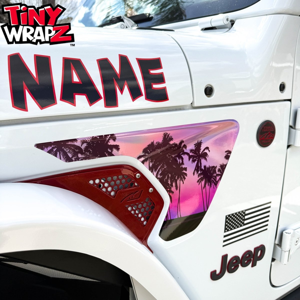 Jeep Fender Vent Holographic "Pink Sunset" Decals Fits 2018-2026 Wrangler JL & Gladiator - Tiny Wrapz
