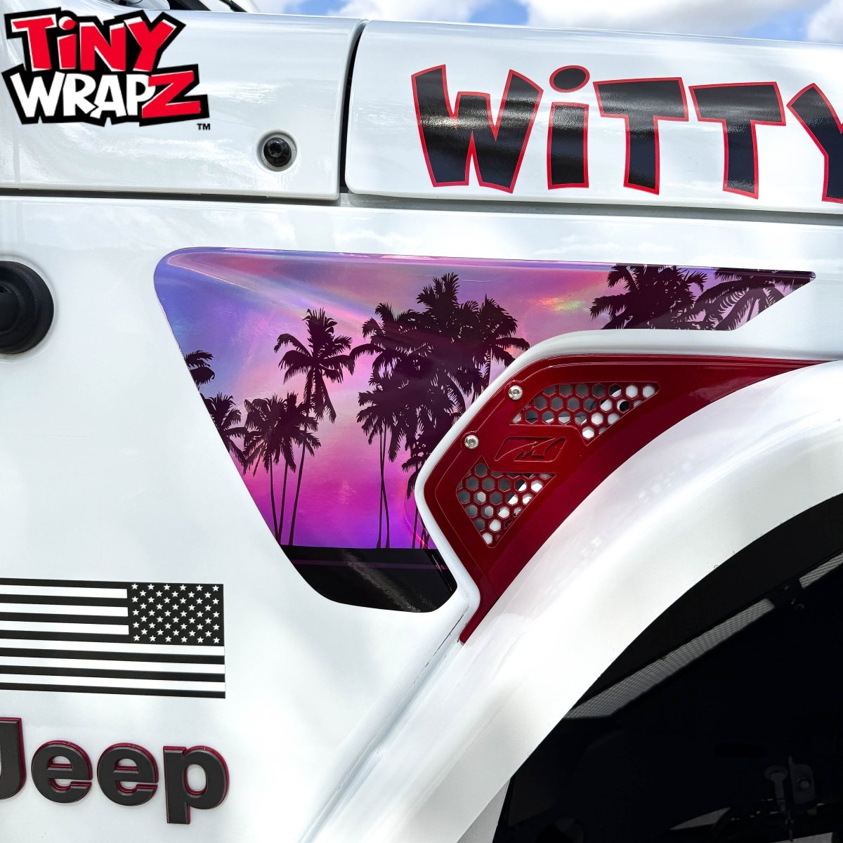 Jeep Fender Vent Holographic "Pink Sunset" Decals Fits 2018-2026 Wrangler JL & Gladiator - Tiny Wrapz