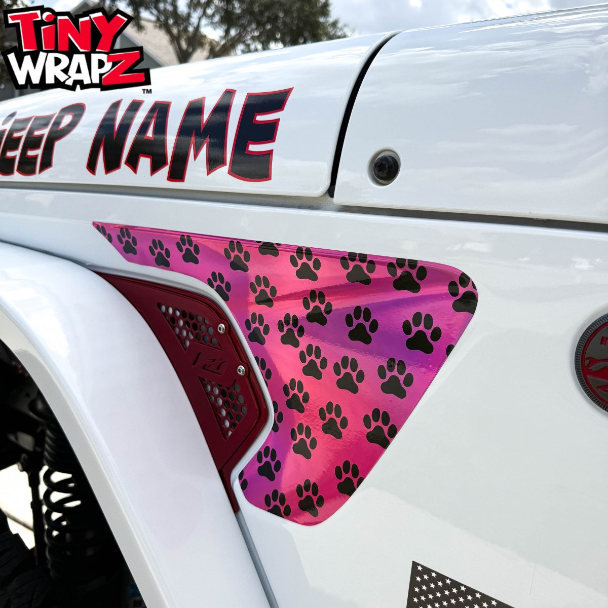 Jeep Fender Vent Decals Pair "Dog Paws" Fits 2018-2026 Wrangler JL & Gladiator - Tiny Wrapz
