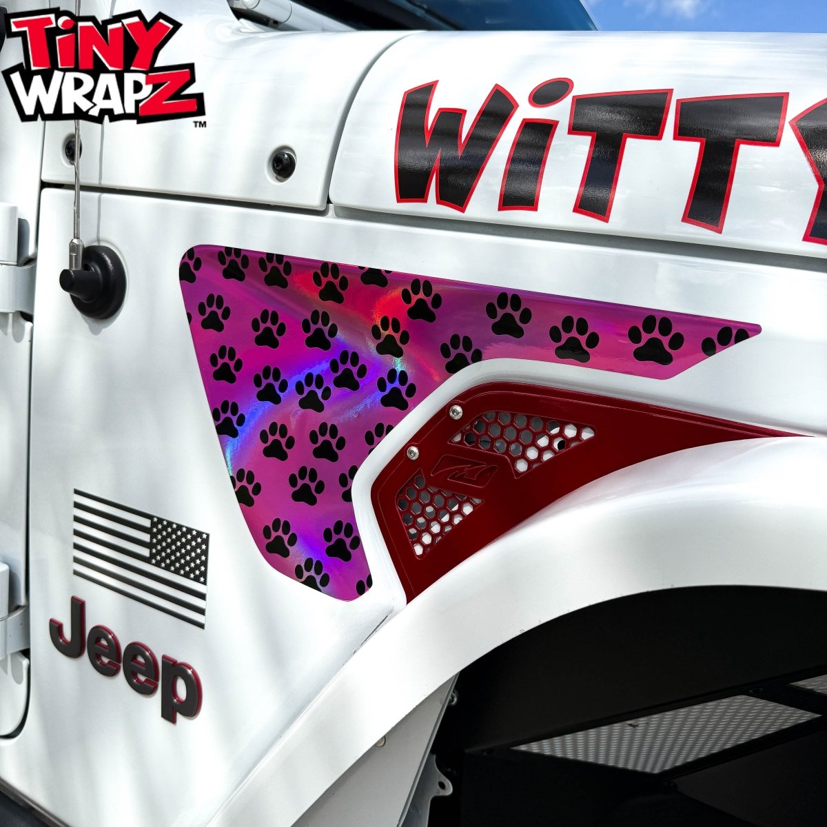Jeep Fender Vent Decals Pair "Dog Paws" Fits 2018-2026 Wrangler JL & Gladiator - Tiny Wrapz