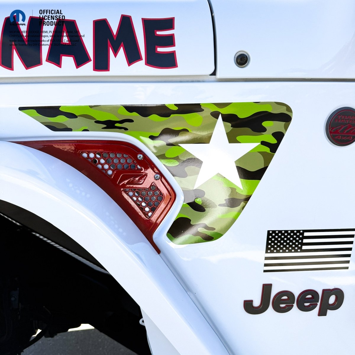 Jeep Fender Vent Decals Pair "Army Green Camo & Star" Fits 2018-2026 Wrangler JL & Gladiator - Tiny Wrapz