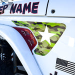 Jeep Fender Vent Decals Pair "Army Green Camo & Star" Fits 2018-2026 Wrangler JL & Gladiator - Tiny Wrapz