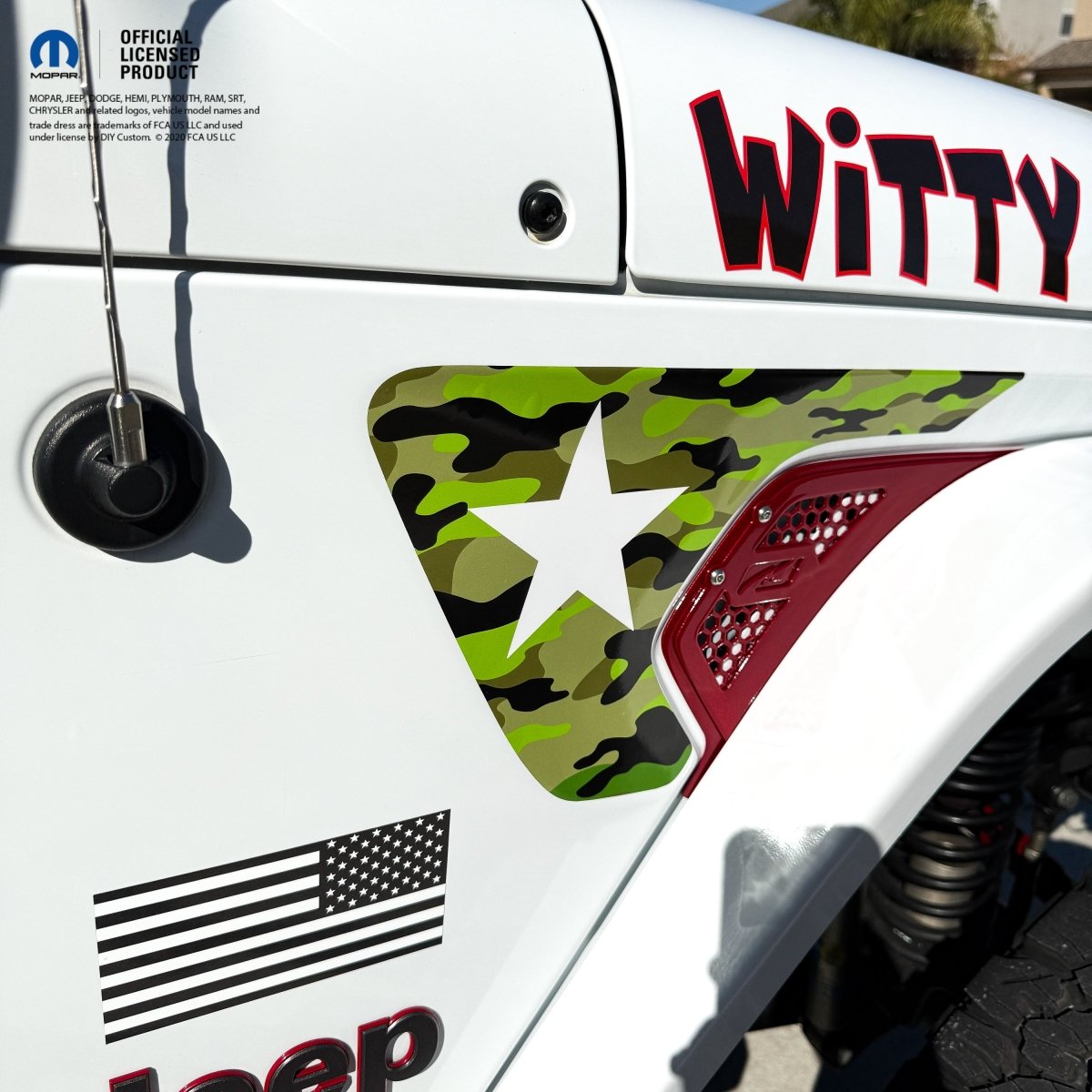 Jeep Fender Vent Decals Pair "Army Green Camo & Star" Fits 2018-2026 Wrangler JL & Gladiator - Tiny Wrapz