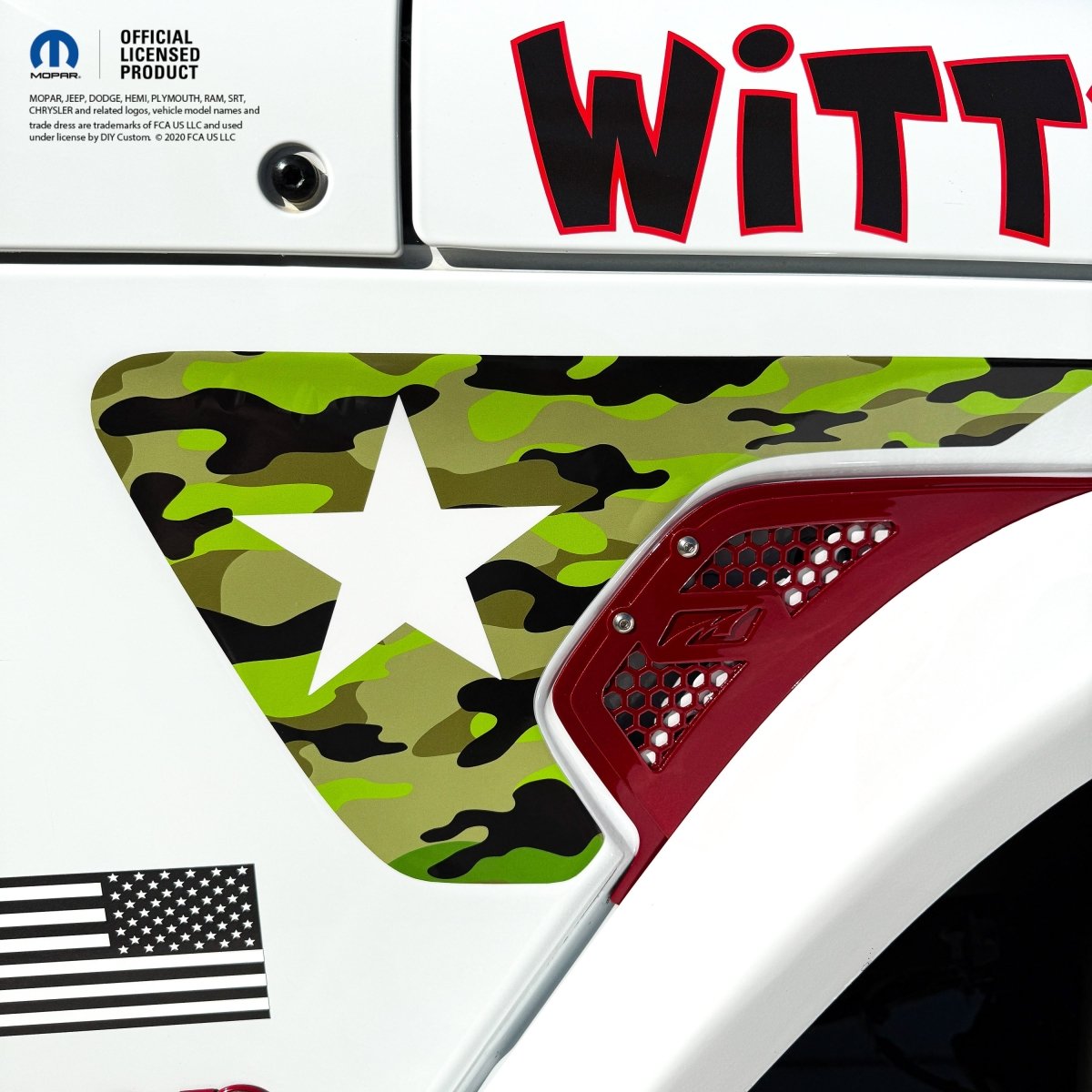 Jeep Fender Vent Decals Pair "Army Green Camo & Star" Fits 2018-2026 Wrangler JL & Gladiator - Tiny Wrapz