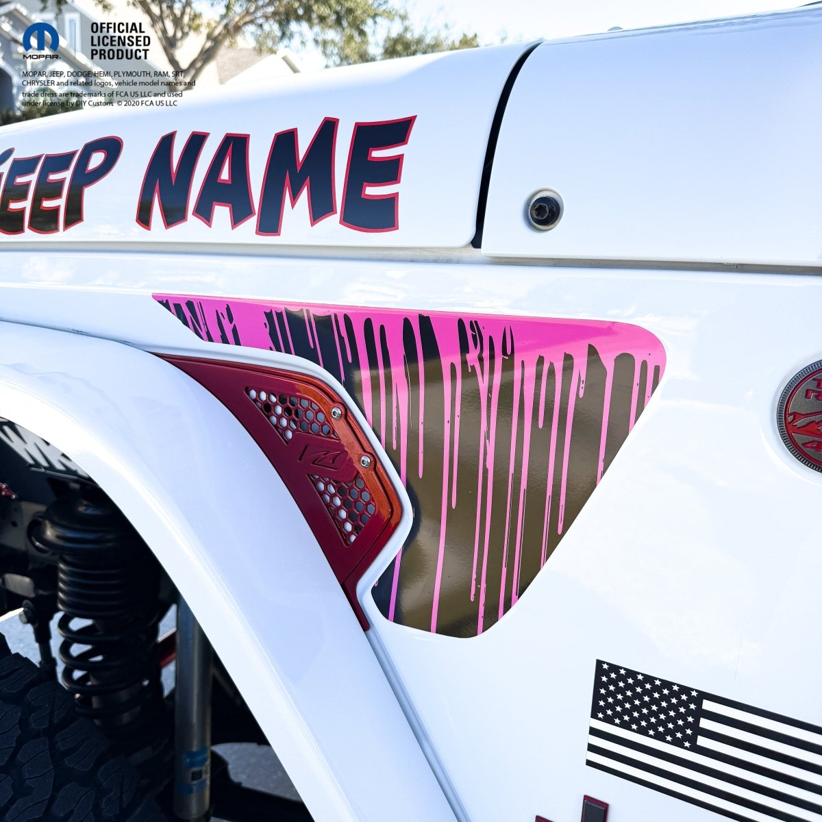 Jeep Fender Vent Decals Pair "Dripping Pink" Fits 2018-2026 Wrangler JL & Gladiator - Tiny Wrapz