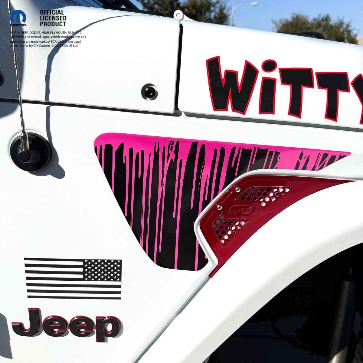Jeep Fender Vent Decals Pair "Dripping Pink" Fits 2018-2026 Wrangler JL & Gladiator - Tiny Wrapz