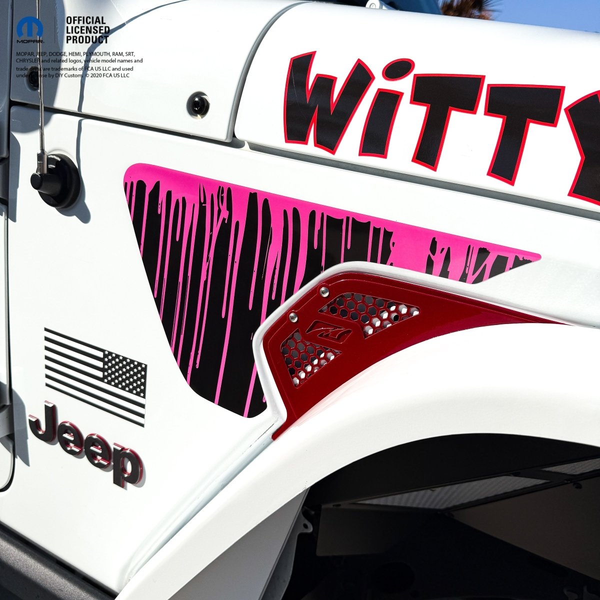Jeep Fender Vent Decals Pair "Dripping Pink" Fits 2018-2026 Wrangler JL & Gladiator - Tiny Wrapz