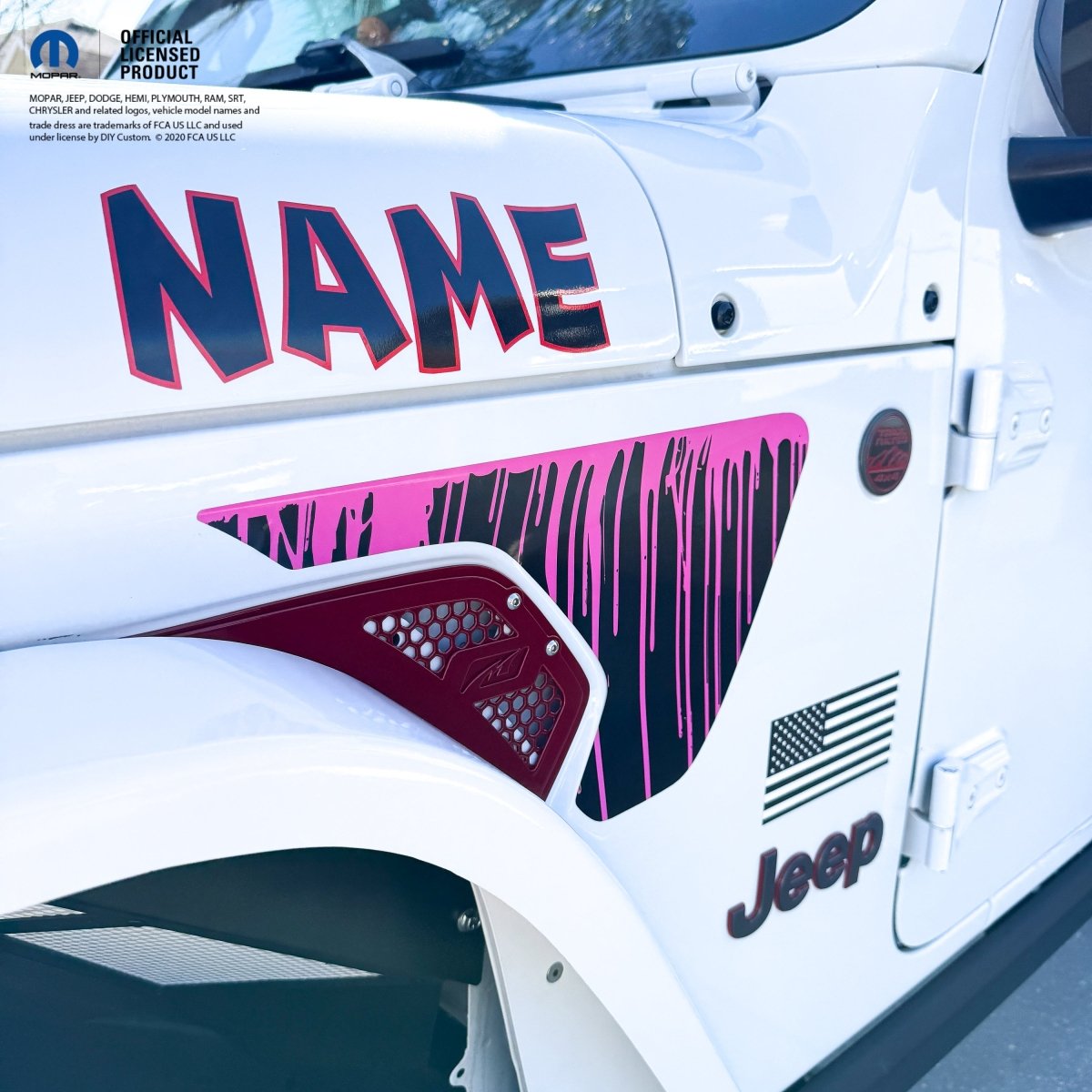 Jeep Fender Vent Decals Pair "Dripping Pink" Fits 2018-2026 Wrangler JL & Gladiator - Tiny Wrapz