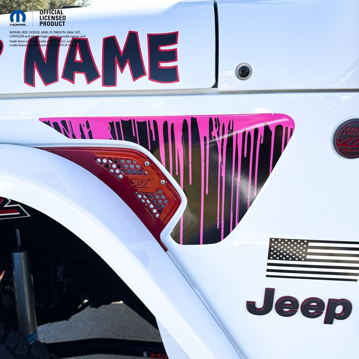 Jeep Fender Vent Decals Pair "Dripping Pink" Fits 2018-2026 Wrangler JL & Gladiator - Tiny Wrapz