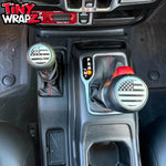 Jeep Shift Knob Premium Vinyl "Black & White American Flag" Sticker Fits 2018-2026 Wrangler JL & Gladiator - Tiny Wrapz