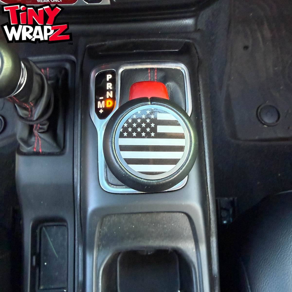 Jeep Shift Knob Premium Vinyl "Black & White American Flag" Sticker Fits 2018-2026 Wrangler JL & Gladiator