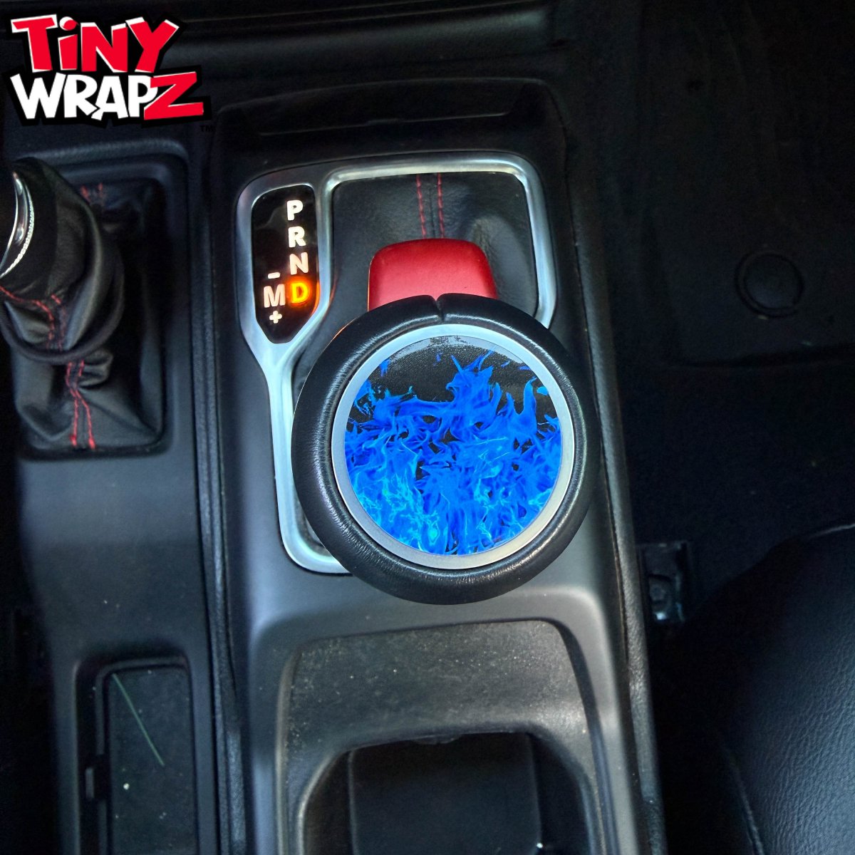 Jeep Shift Knob Premium Vinyl "Blue Flames" Sticker Fits 2018-2026 Wrangler JL & Gladiator - Tiny Wrapz