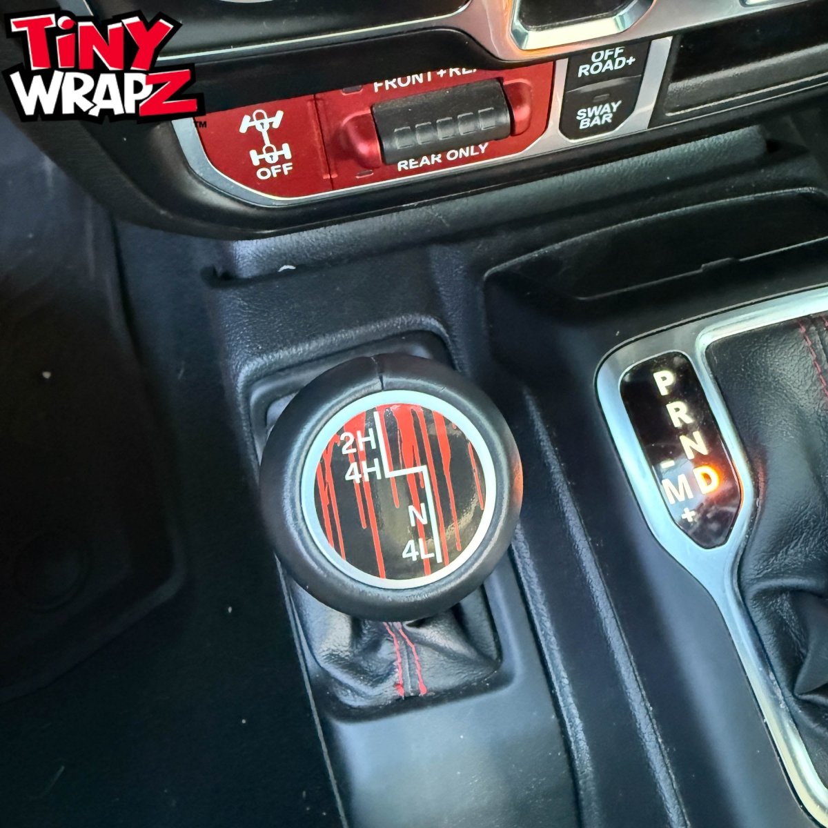 Jeep Shift Knob Premium Vinyl "Dripping Red" Sticker Fits 2018-2026 Wrangler JL & Gladiator - Tiny Wrapz