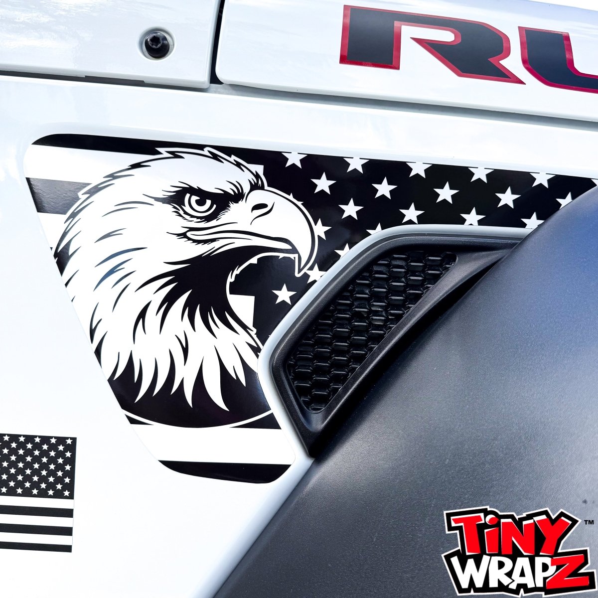 Jeep Fender Vent Decals Pair "Black and White Eagle American Flag" Fits 2018-2026 Wrangler JL & Gladiator - Tiny Wrapz