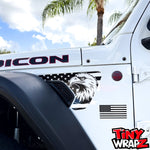 Jeep Fender Vent Decals Pair "Black and White Eagle American Flag" Fits 2018-2026 Wrangler JL & Gladiator - Tiny Wrapz