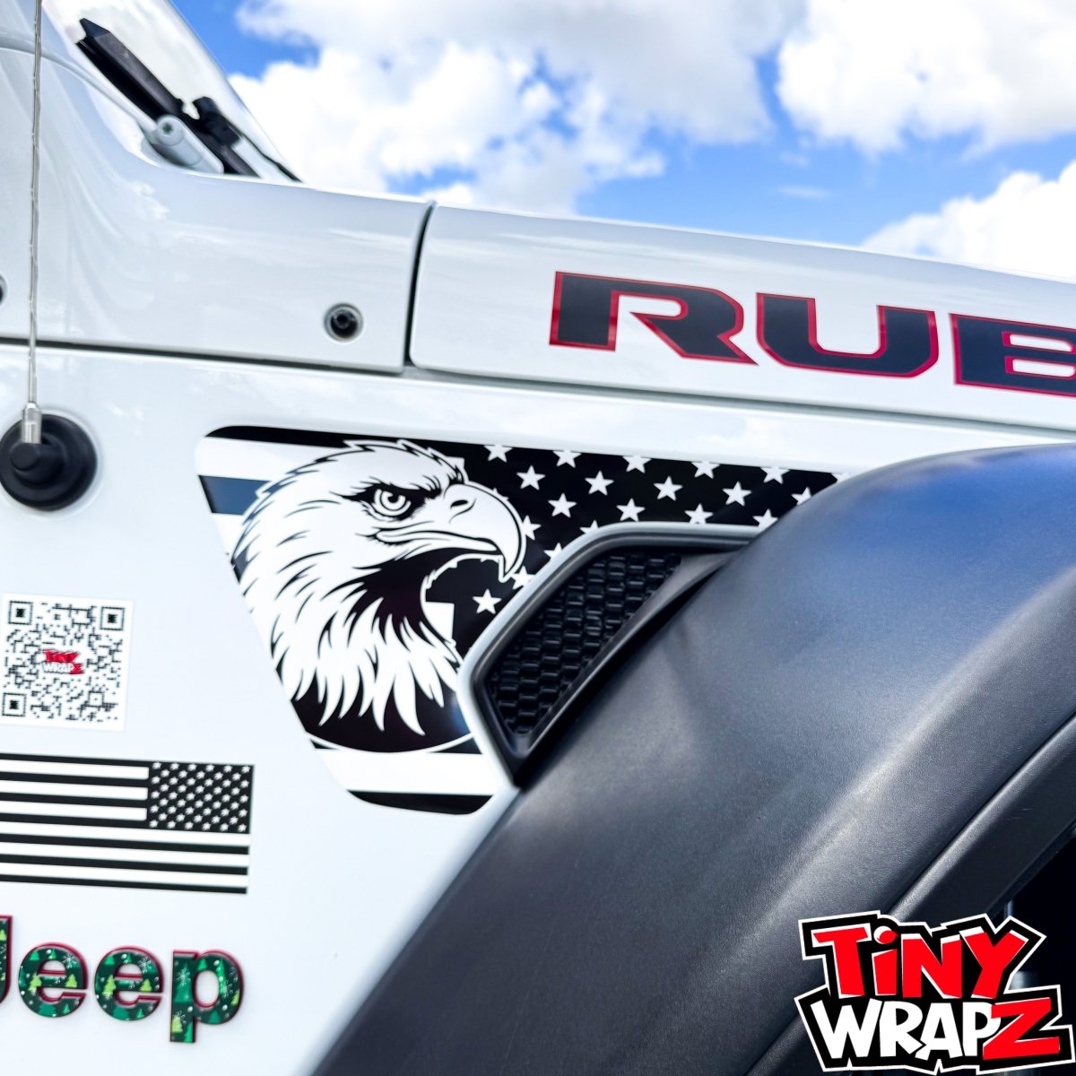Jeep Fender Vent Decals Pair "Black and White Eagle American Flag" Fits 2018-2026 Wrangler JL & Gladiator - Tiny Wrapz