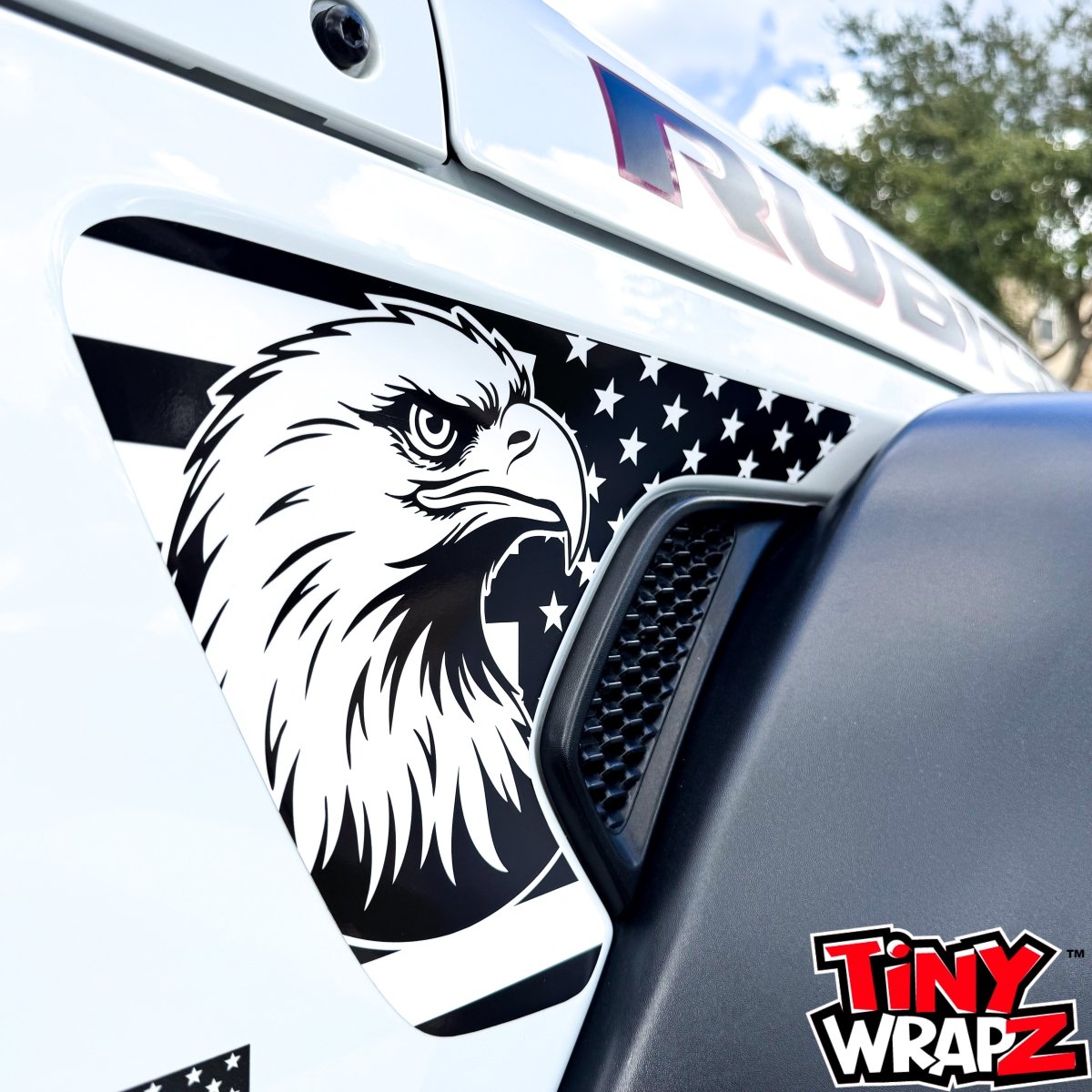Jeep Fender Vent Decals Pair "Black and White Eagle American Flag" Fits 2018-2026 Wrangler JL & Gladiator - Tiny Wrapz