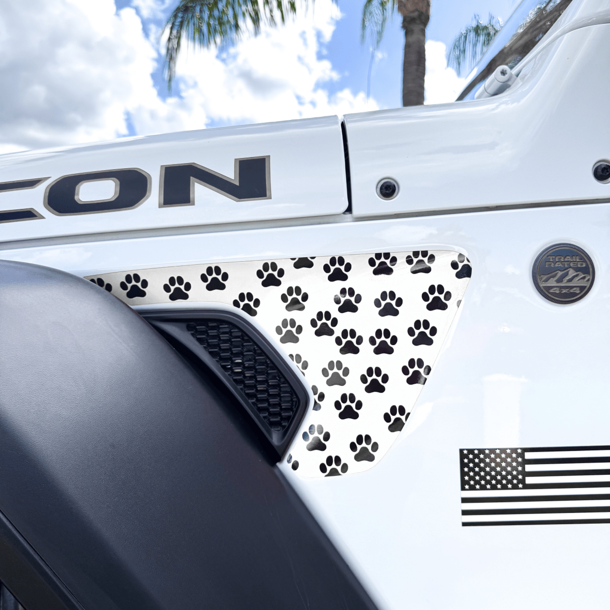 Jeep Fender Vent Decals Pair "Dog Paws" Fits 2018-2026 Wrangler JL & Gladiator - Tiny Wrapz