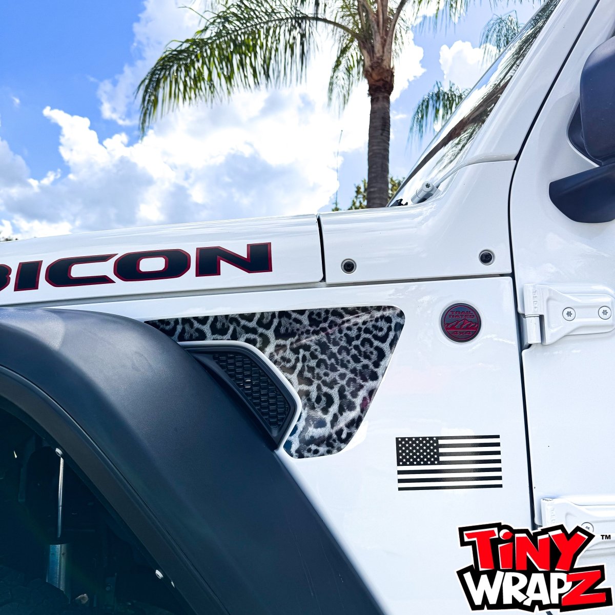 Jeep Fender Vent Decals Pair "Grayscale Leopard" Fits 2018-2026 Wrangler JL & Gladiator - Tiny Wrapz