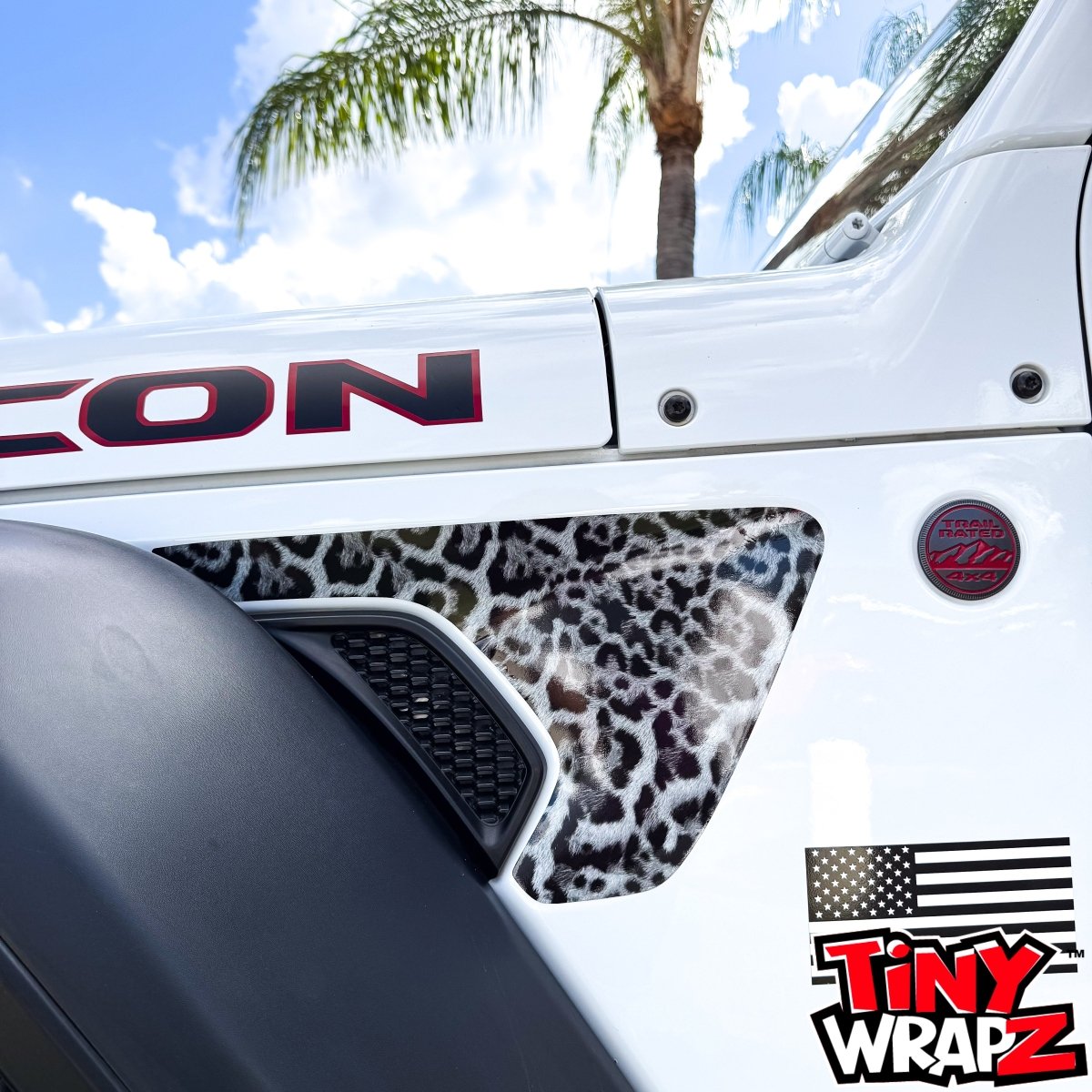 Jeep Fender Vent Decals Pair "Grayscale Leopard" Fits 2018-2026 Wrangler JL & Gladiator - Tiny Wrapz