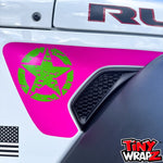 Jeep Fender Vent Decals Pair "Green on Pink Distressed Star" Fits 2018-2026 Wrangler JL & Gladiator - Tiny Wrapz