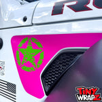 Jeep Fender Vent Decals Pair "Green on Pink Distressed Star" Fits 2018-2026 Wrangler JL & Gladiator - Tiny Wrapz