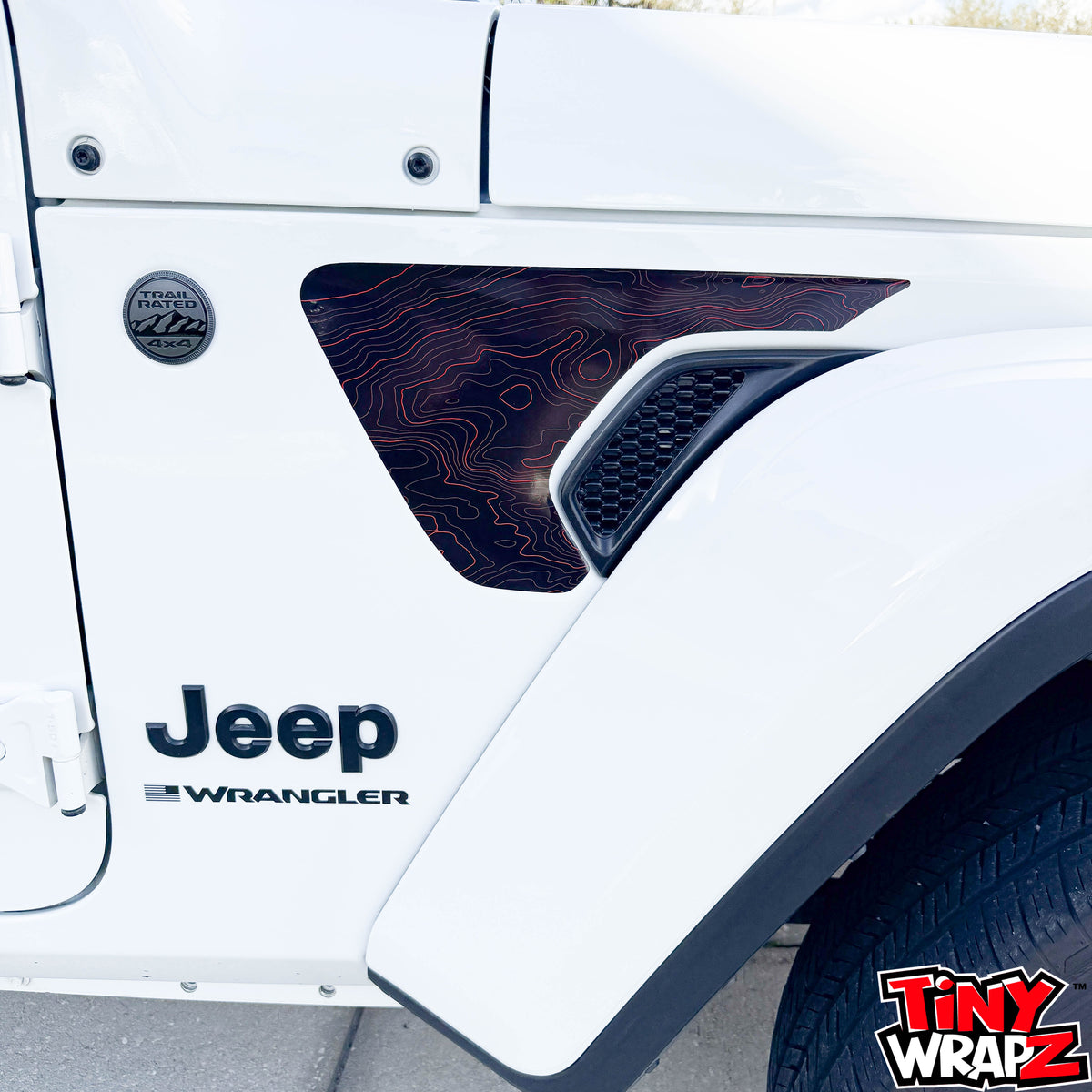 Jeep Fender Vent Decals Pair "Black & Red Topographic" Fits 2018-2026 Wrangler JL & Gladiator