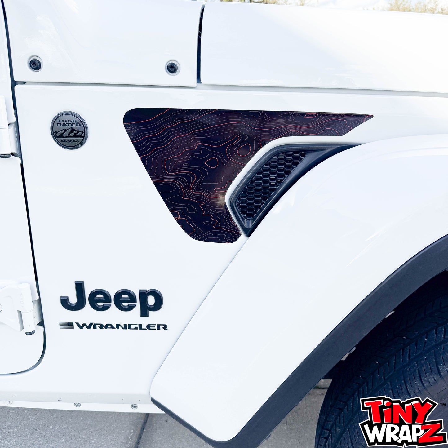 Jeep Fender Vent Decals Pair "Black & Red Topographic" Fits 2018-2026 Wrangler JL & Gladiator