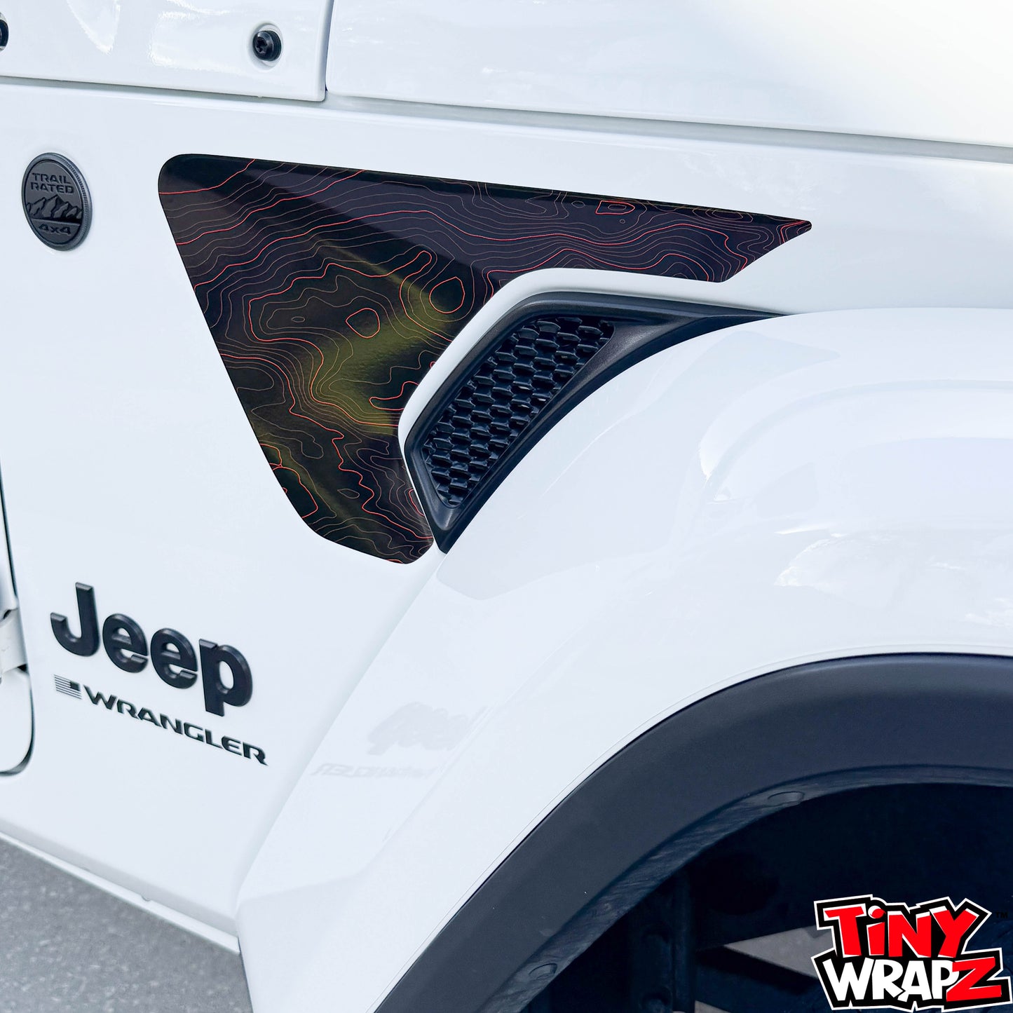 Jeep Fender Vent Decals Pair "Black & Red Topographic" Fits 2018-2026 Wrangler JL & Gladiator