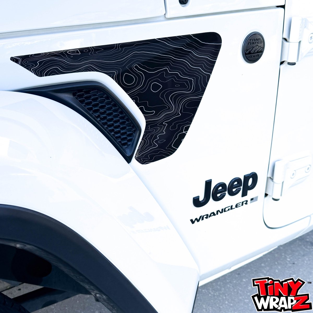 Jeep Fender Vent Decals Pair "Black White Gray Topographic" Fits 2018-2026 Wrangler JL & Gladiator - Tiny Wrapz