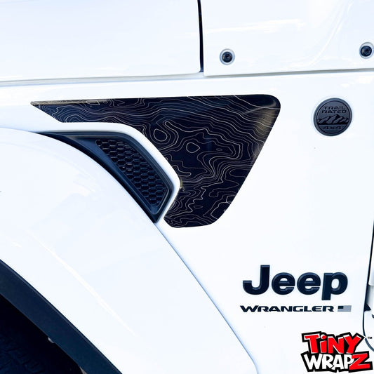 Jeep Fender Vent Decals Pair "Black White Gray Topographic" Fits 2018-2026 Wrangler JL & Gladiator - Tiny Wrapz