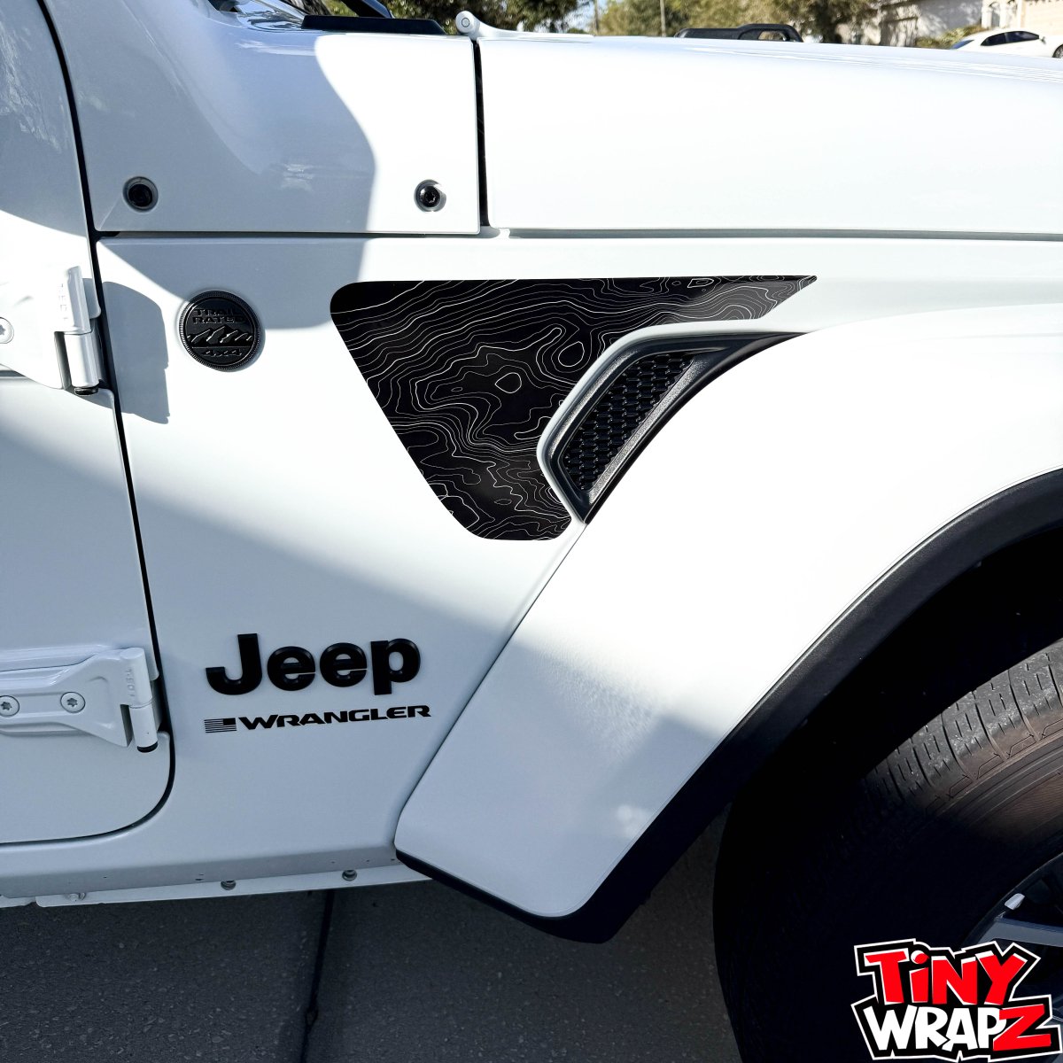 Jeep Fender Vent Decals Pair "Black White Gray Topographic" Fits 2018-2026 Wrangler JL & Gladiator - Tiny Wrapz