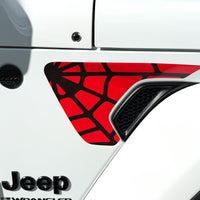 Jeep Fender Vent Decals Pair "Black On Red Spider Web" Fits 2018-2026 Wrangler JL & Gladiator - Tiny Wrapz