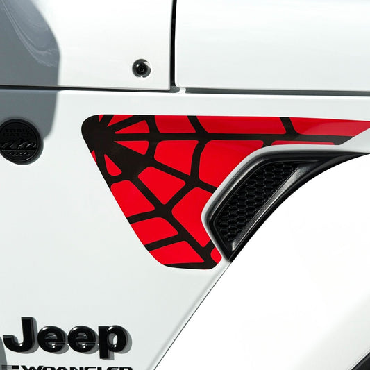 Jeep Fender Vent Decals Pair "Black On Red Spider Web" Fits 2018-2026 Wrangler JL & Gladiator - Tiny Wrapz
