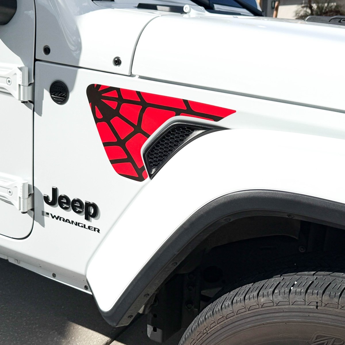 Jeep Fender Vent Decals Pair "Black On Red Spider Web" Fits 2018-2026 Wrangler JL & Gladiator - Tiny Wrapz
