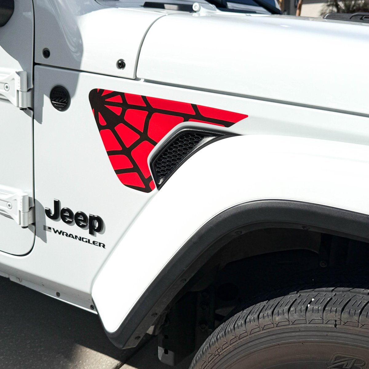 Jeep Fender Vent Decals Pair "Black On Red Spider Web" Fits 2018-2026 Wrangler JL & Gladiator - Tiny Wrapz
